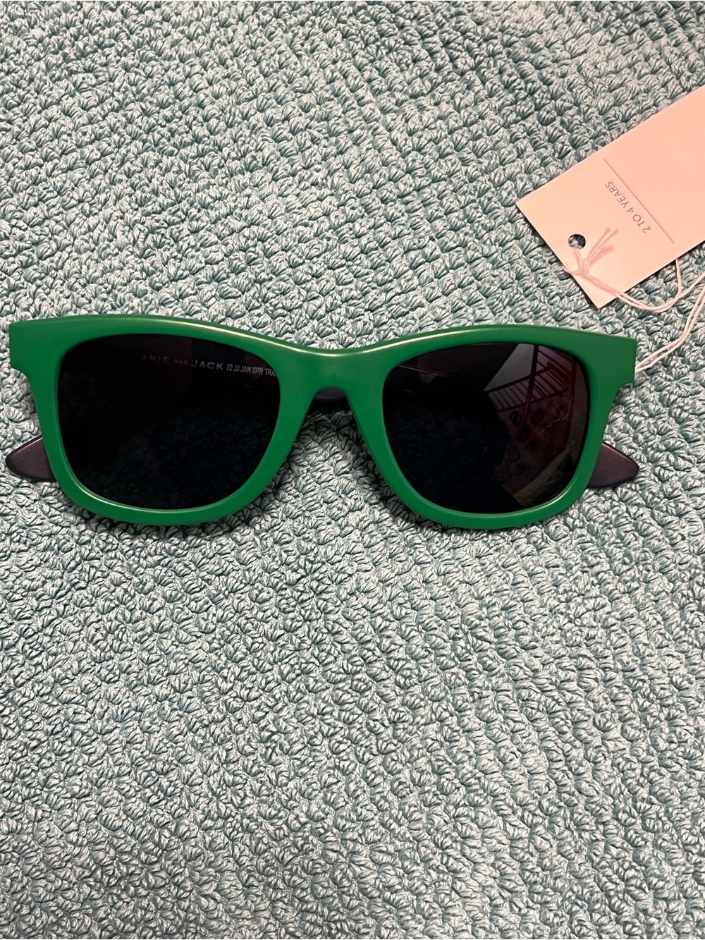 Janie and Jack Kids Rectangular Sunglasses Green Plastic Frame Black Lenses